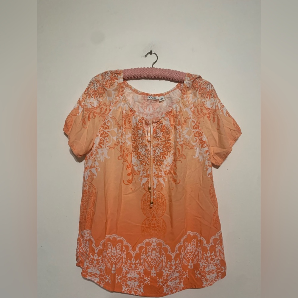 Cato Peach and White Floral Blouse Large